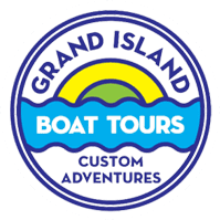 A round logo for grand island boat tours.