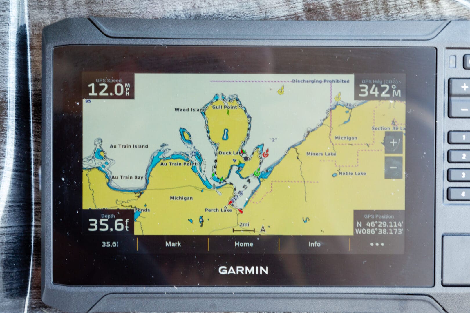 A close up of the screen of a garmin gps