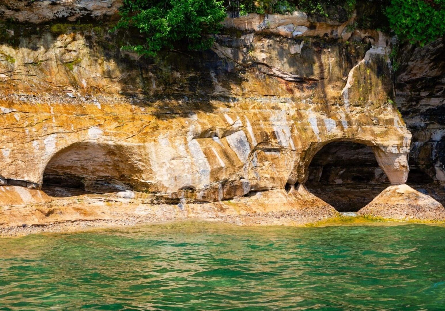 A body of water with rocks and trees in the background.